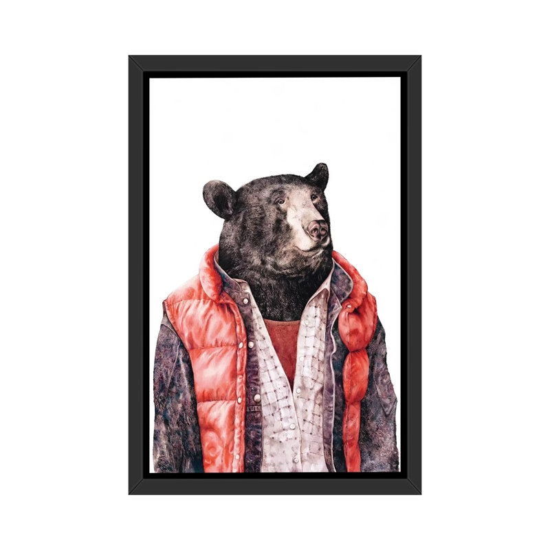 «Black Bear» par Animal Crew - impression d'art graphique, H 60 po x l 40po x P 1,5 po, Toile avec cadre noir