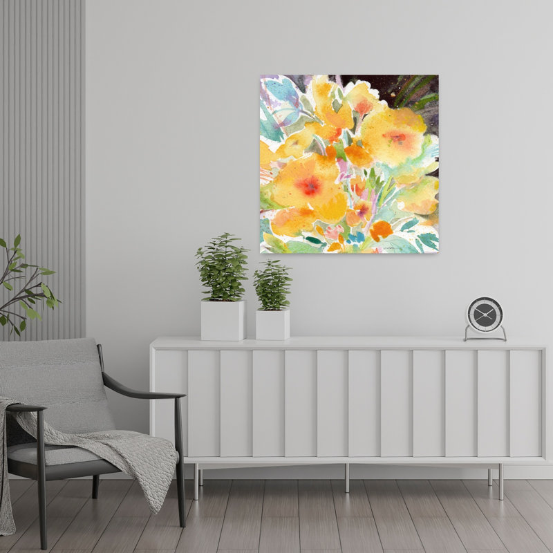 Bouquet jaune, art abstrait contemporain, H 24 po x l 24 po