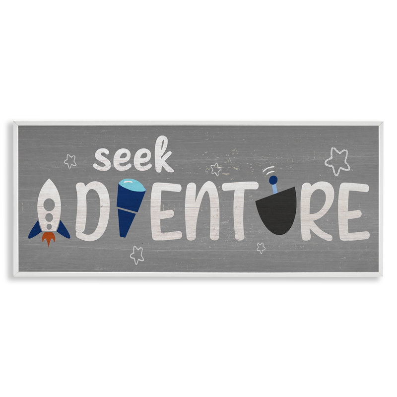 «Seek Adventure Imagination Sentiment» par Daphne Polselli, H 13 po x l 30 po, Giclée encadrée blanc bord de mer