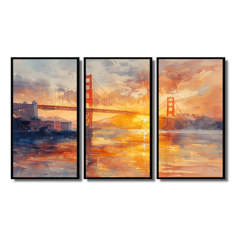 Ensemble de salon Aniya - Bridges Wall Art, H 28 po x l 36 po, Cadre flottant noir
