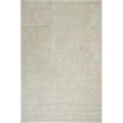Tapis beige en laine noué à la main de conception unique 6 pi x 9 pi