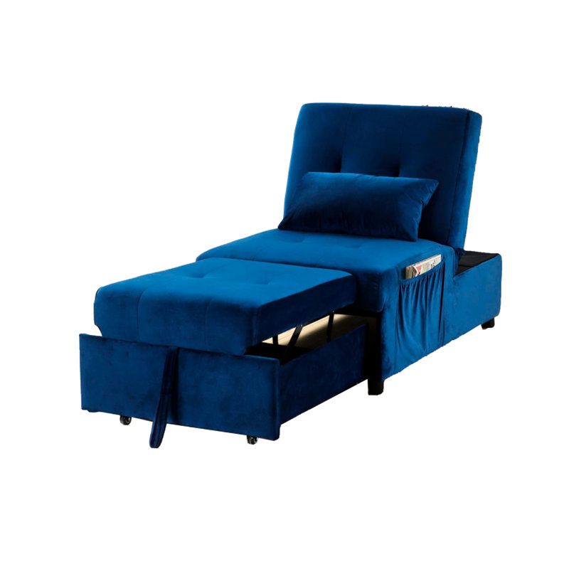 Chaise longue en velours bleu marine avec fonction réglable, oreiller fourni, pour espace de vie principal, 72 po de longueur, 27 po de largeur, 17 po de hauteur, 77 po de poids convertible, d'ingénierie