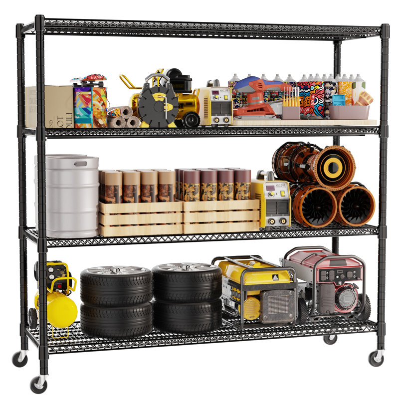 Heavy Duty 3-Tier Wire Shelving Unit: 1500LBS Capacity, 51.6"H x 59.6"W x 24"D, with 4 Wheels for Garage, Pantry, Kitchen, Closet Storage
