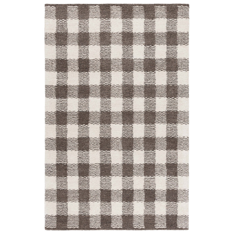Tapis brun / ivoire en laine / coton / fibre touffeté à la main genre 801, Rectangle 4 pi x 6 pi