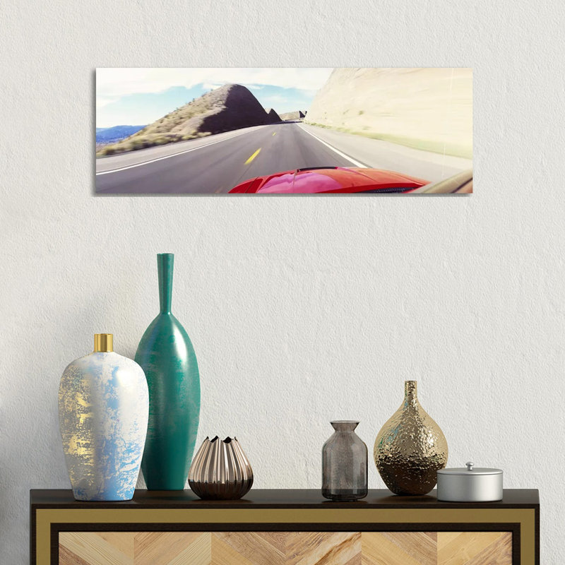 Car on a Road, Outside Las Vegas, Nevada, USA 1 Piece Wrapped Canvas Panoramic Wall Art, 30.48 cm H x 91.44 cm W x 1.91 cm D