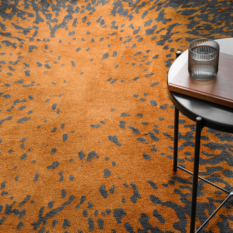 Alaisdair Splash Abstract Orange Black Area Rug, Rectangle 200 x 290 cm