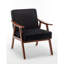 Chaise Mid-Century en velours noir avec structure en bois - rehausse l'attrait de la pièce, construction robuste, élément de décoration moderne, siège supplémentaire-753975205