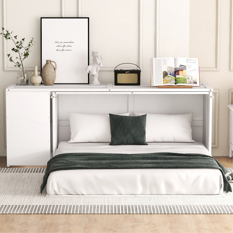 Queen Size Murphy Bed With Rotable Desk, White