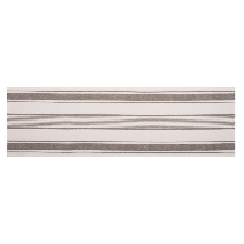 Gracie Oaks Up Country Stripe Table Runner, Cream