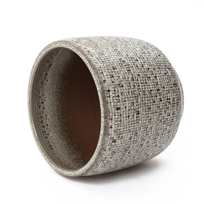 Pot à fleurs rond en céramique Gwendelynn, H 14 po x l 15,75 po x P 15,75 po, Gris