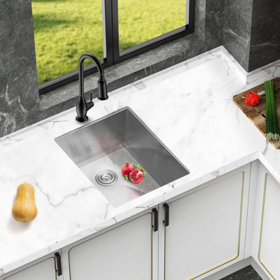 19 X 20 9 Inch Undermount Stainless Steel Single Bowl Kitchen Sink 16 Gauge With - Condensation Layer And X Shaped Water Drainage, Comes Drying Rack Drain Assembly Deep Curved Corners For Aesthetics