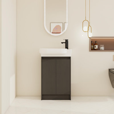 Meuble-lavabo simple autoportant de 23 po avec comptoir en céramique, 2 portes à fermeture douce et 1 tablette réglable
