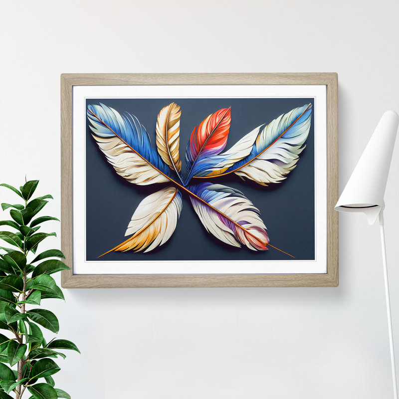 Incredible Bird Feathers 1 Piece Single Picture Frame Wall Art, 46cm H x 64cm W x 2cm D, Oak