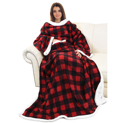Sherpa Wearable Blanket with Sleeves Arms,Super Warm Large Fleece Plush Wrap Robe Blanket for Adult