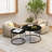 Coffee Table, Nesting Set of 2, 27.6-inch Round, Wood Marble Pattern Top with Sturdy Metal Frame, End Table/Side Tables for Living Room, Bedroom, Balcony, Yard (Black)-1288730456