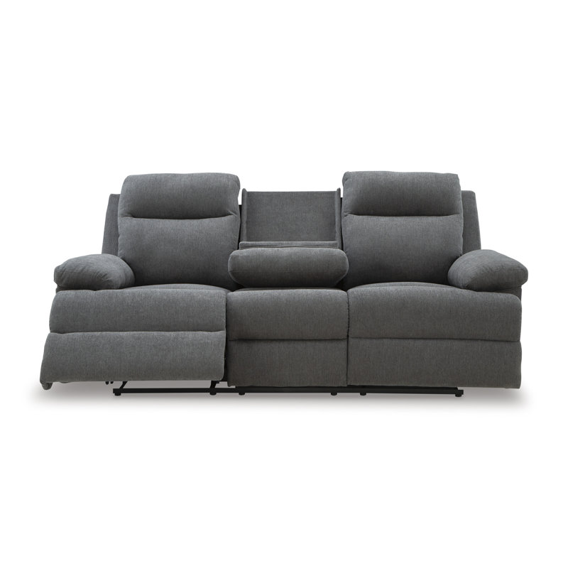 Needham Reclining Sofa With Drop Down Table, Gray