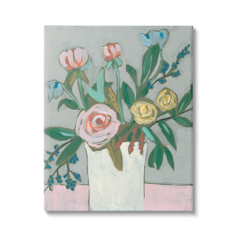 Art moderne sur toile, "Modern Rose Blossoms Bouquet" par Jennifer Goldberger, L 16 po x H 20 po x P 1,5 po, Toile tendue