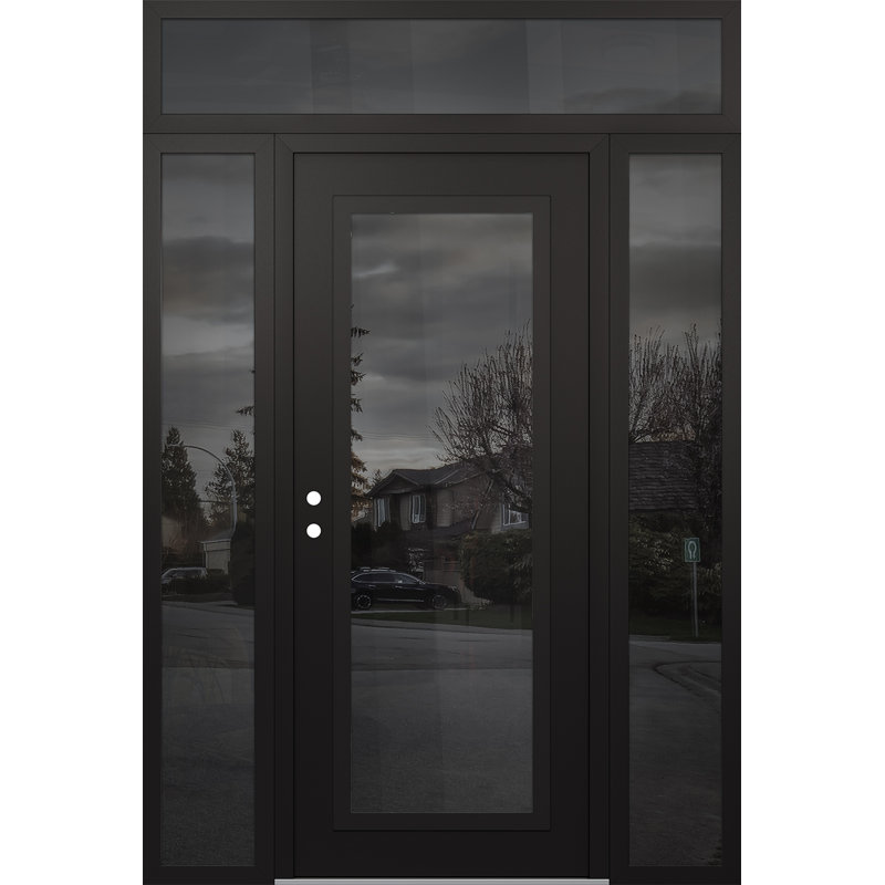 Panneau d'entrée en acier noir avec panneaux latéraux et porte avant pré-montée, L 65,06 po x H 95,69 po, Miroitant, Oui
