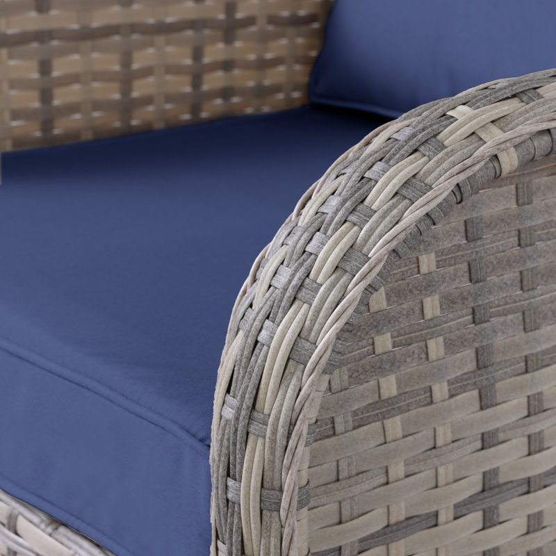 5-Piece Outdoor Swivel Glider Chair Set With Cushions, Ottomans And Side Table, Navy Blue