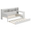 Lit de jour en bois avec tablettes de rangement, lit multifonctionnel avec lit gigogne et bureau d'étude-314135982