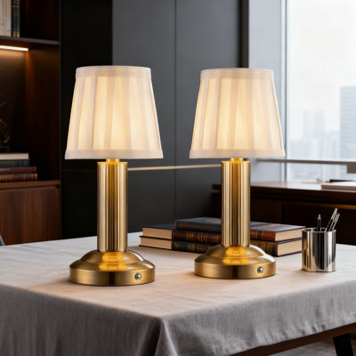 Ensemble de 2 mini-lampes de table sans fil - Lampe à DEL à intensité variable avec abat-jour en tissu, lampe de bureau rechargeable à piles pour la chambre à coucher, la salle à manger et le bureau