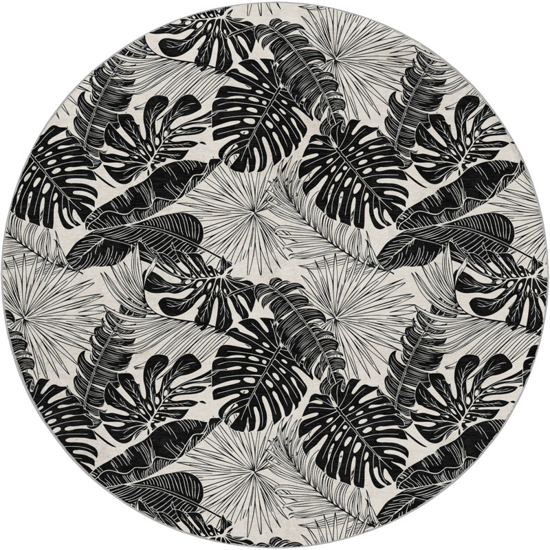 Premium Machine Washable Dream Shag ADS211 Large Leaves Rug, 8' Round