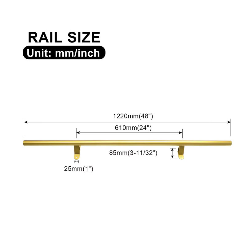 Rail en acier au carbone 4 pi, Doré, 48 po