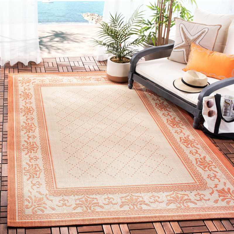 Tapis intérieur / extérieur brun clair / rouge Arneshia, Rectangle 6 pi 7 po x 9 pi 6 po