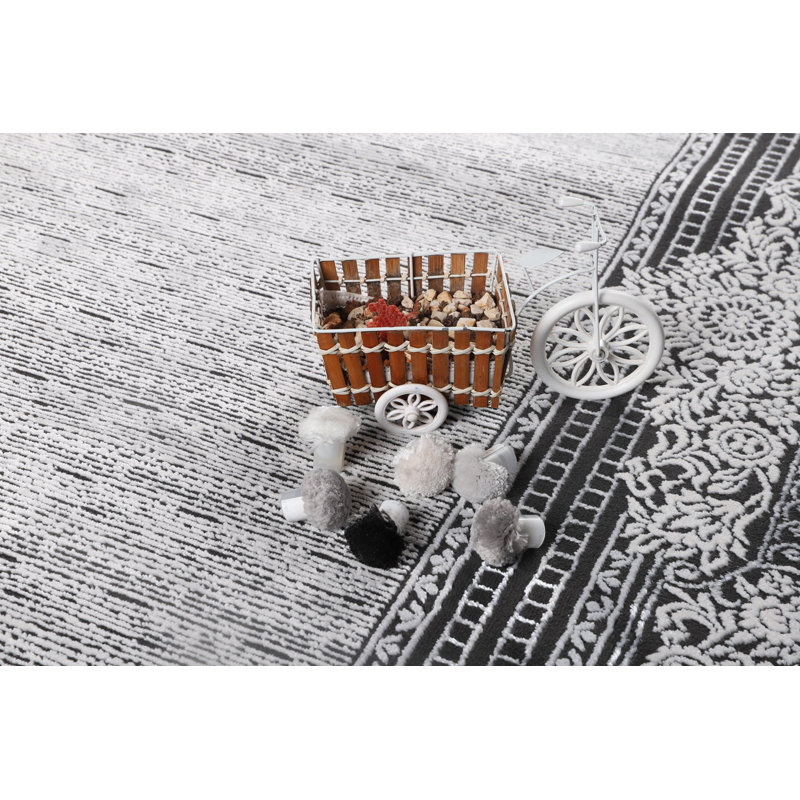 Marissa Collection Black Border Transitional Area Rug, Rectangle 5'2" x 7'5"