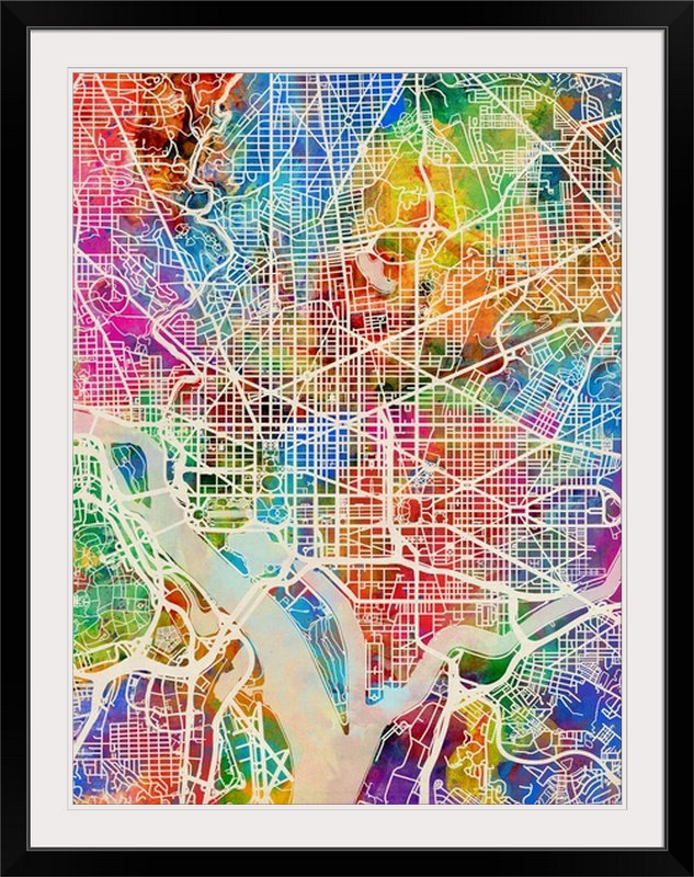 «Washington DC Street Map» par Francy, impression, Cadre noir, l 44 po x P 35 po x H 1 po