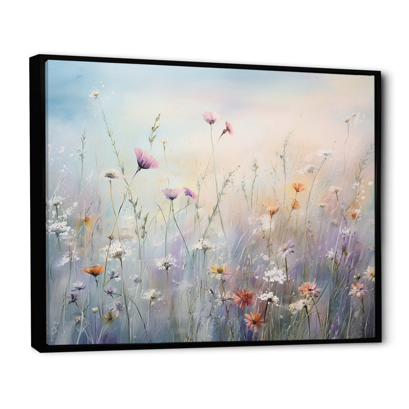 Wildflowers Wander meadows - Art mural de fleurs sauvages pour le salon, H 24 po x l 32 po, Reproduction avec cadre flottant