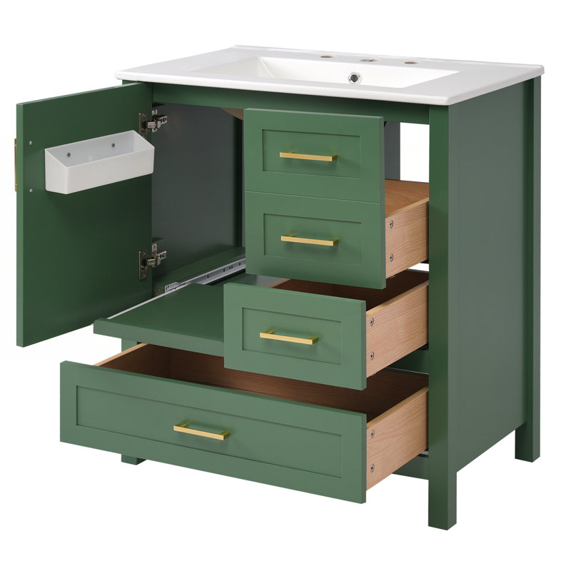 Ensemble de meuble-lavabo 30 po avec lavabo, Vert, Or