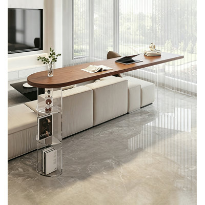 Counter Height Bar Table with Solid Wood Tabletop and Clear Acrylic Legs