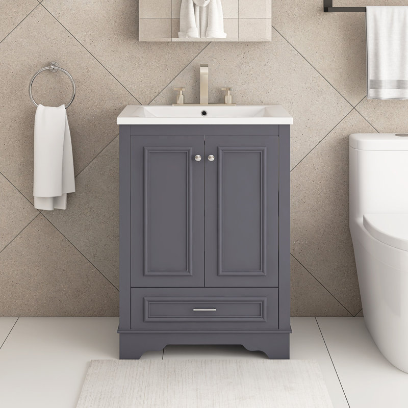 24 po Ensemble de meuble-lavabo sur pied gris avec lavabo en céramique