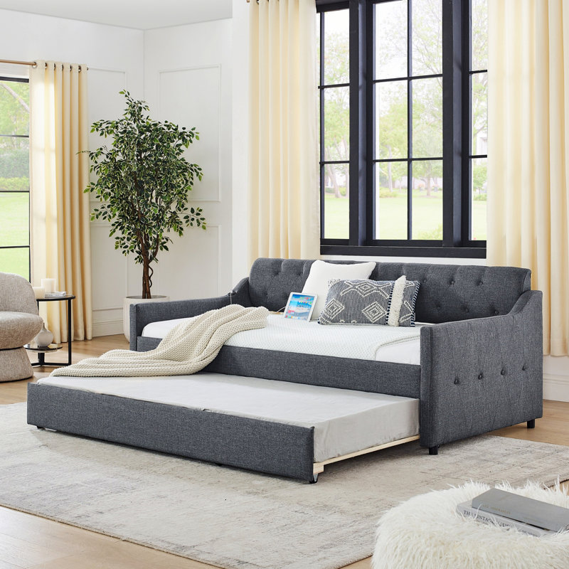 Daybed With Trundle And USB Charging Design, Dark Gray