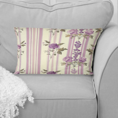 Lavender Pinstripe Blooms - Transitional Lumbar Pillow