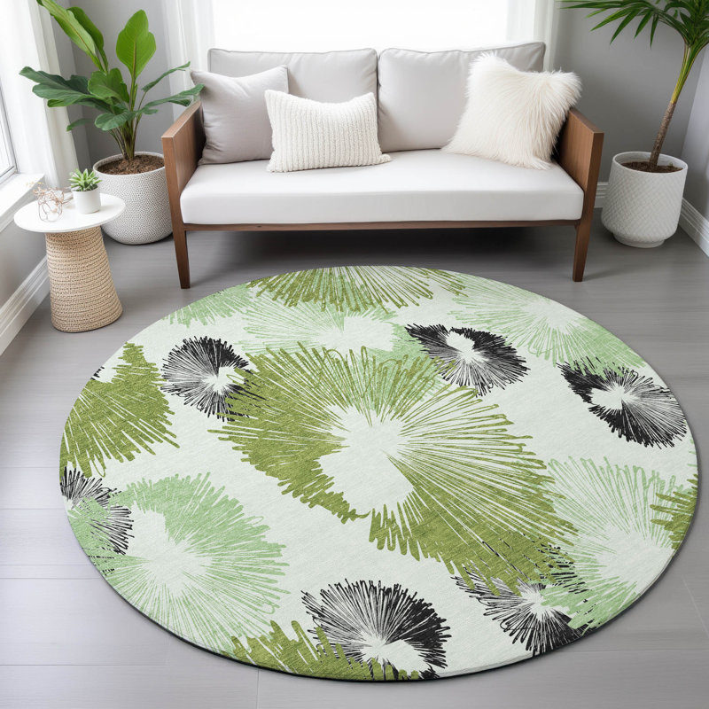 Machine Washable Indoor/Outdoor Colman ACN2132 Floral Rug, Round 8'