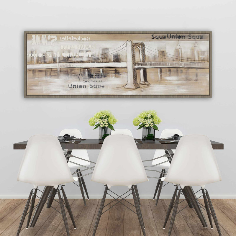 Abstract Bridge with Typography - Industrial Framed Canvas