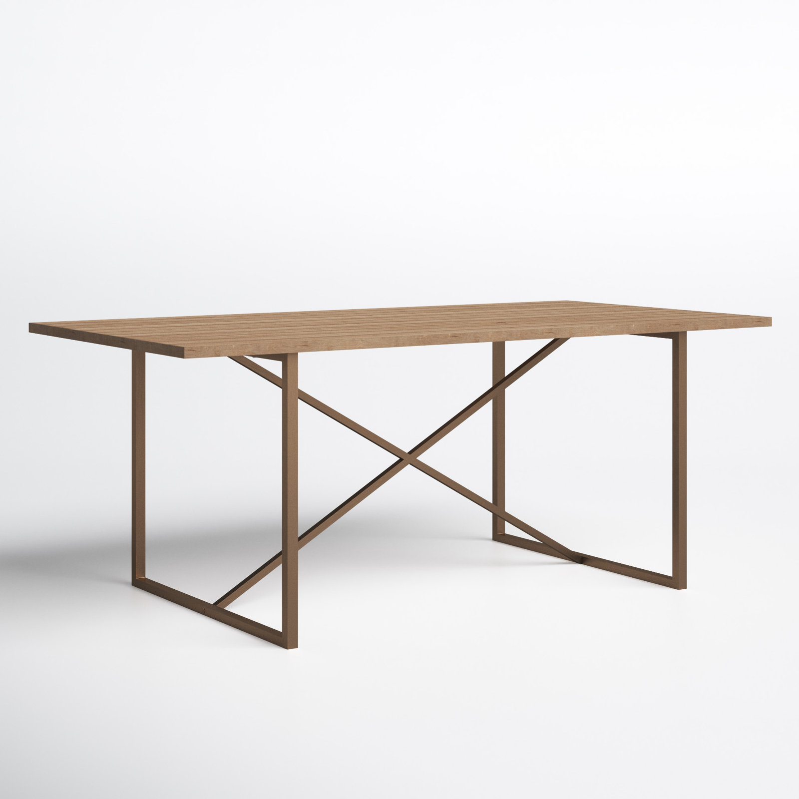 Lopez 75" Solid Wood Dining Table, Light Brown/Aged Bronze