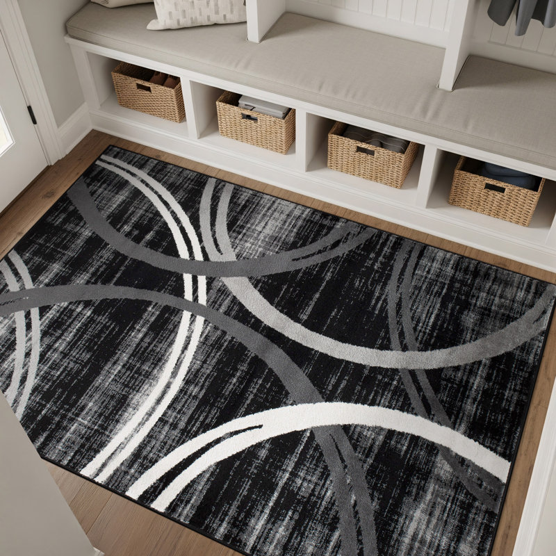 Tapis à motif géométrique Arnaldur, Rectangle 3 pi 4 po x 5 pi, Black
