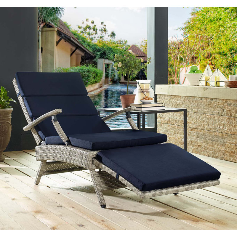 Envisage Chaise Outdoor Patio Wicker Rattan Lounge Chair, Navy