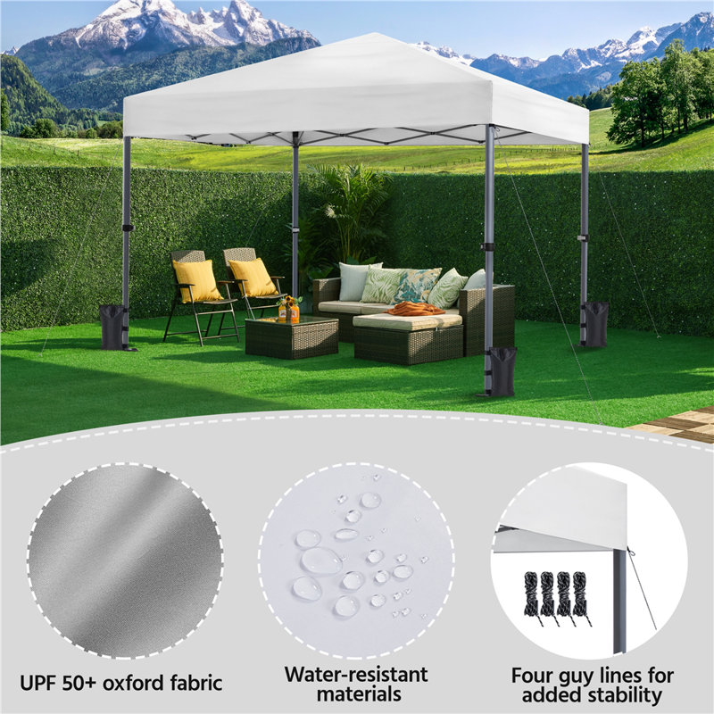 Multi-sized Pop-up Canopy with One-Push-To-Lock Setup Mechanism, 10' W x 10' D, White