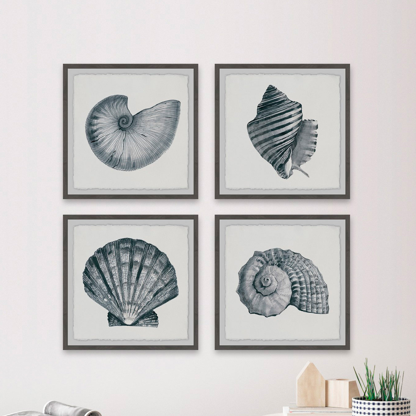 Highland Dunes Grey Sea Shells Quadriptych - Wayfair Canada