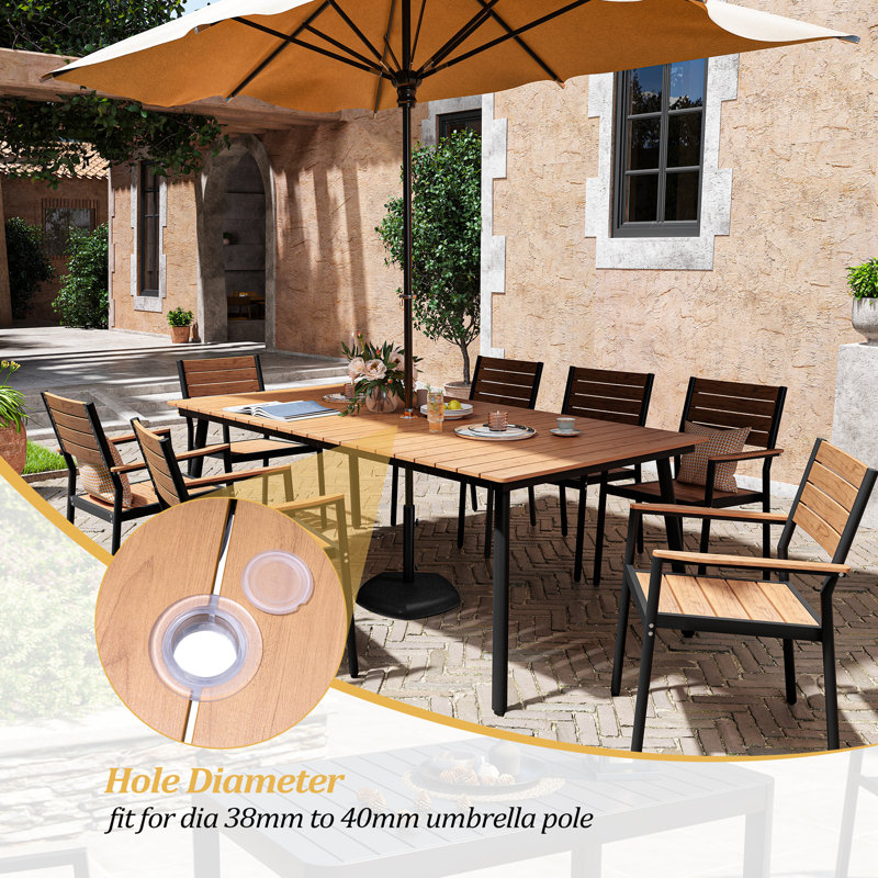 Cyanni 10 - Person Rectangular Outdoor Dining Set with Umbrella Hole, Brown