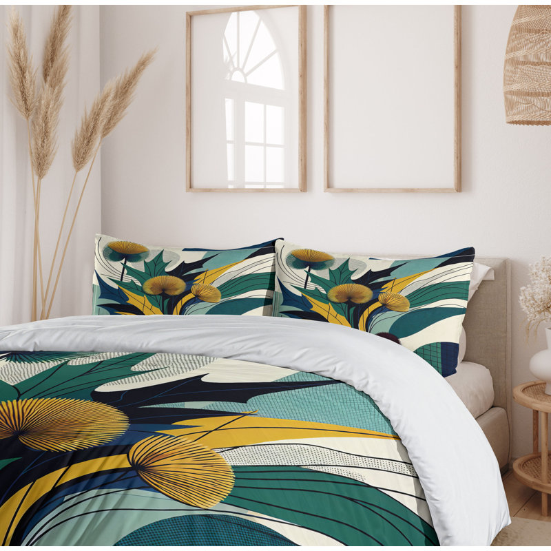 Floral Eucalyptus Duvet Cover, California King Duvet Cover + 2 Standard Shams