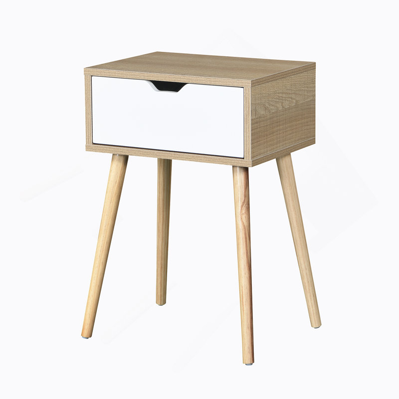 Table de bout blanche avec 1 tiroir et armoire de rangement Mid-Century