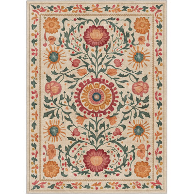  Apollo Suzani Vintage Floral Beige Flat-Weave Area Rug