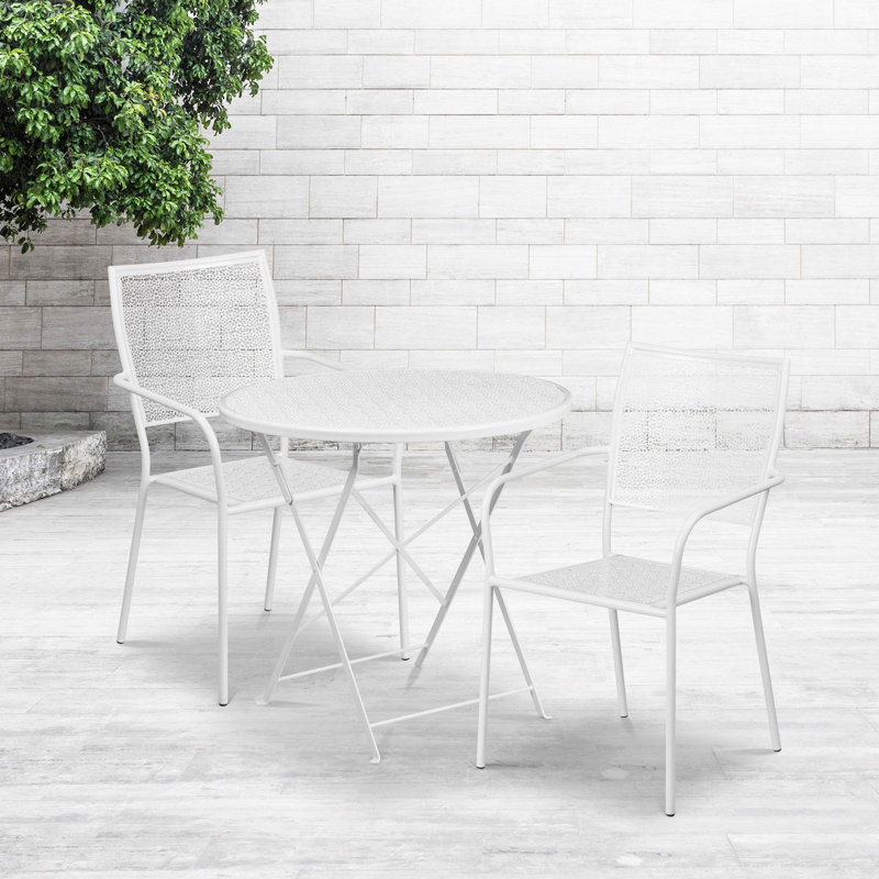 Ensemble de table de patio pliant intérieur / extérieur 30 po avec 2 chaises carrées Donley, Blanc