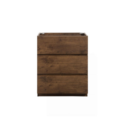 Alice-24F-105, armoire de plancher SANS bassin, couleur noyer, avec trois tiroirs, pré-assemblé