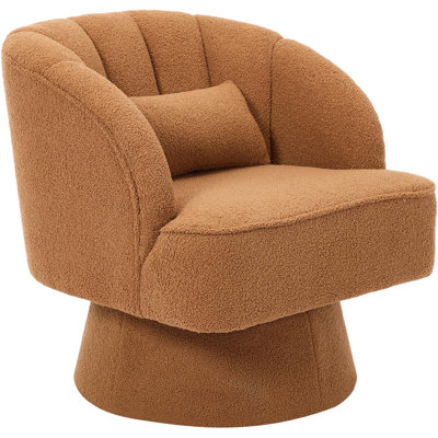 Modern Swivel Chair, 360° Rotating Mid-Back Armchair with Pillow, Upholstered Lounge Reading Chair for Bedroom, Living Room